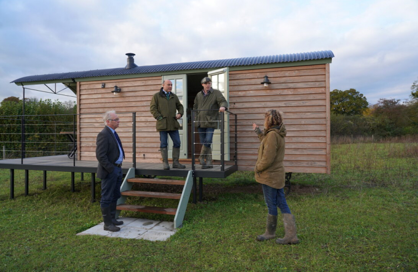 Andrew viewing one of the new shepherds huts at Courthill Farm