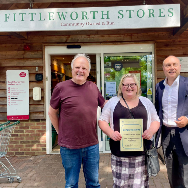Andrew Griffith with Mick Foote and Toni Humphrey at Fittleworth Stores 
